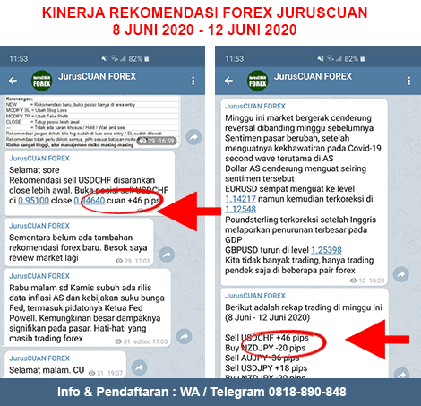 Kinerja Rekomendasi Forex JurusCUAN Periode 8 Juni 2020 - 12 Juni 2020