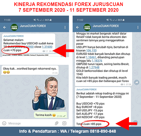 Kinerja Rekomendasi Forex JurusCUAN Periode 7 September 2020 - 11 September 2020