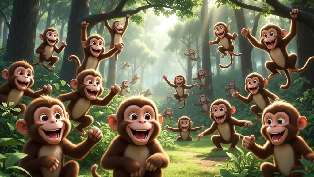 Banyak monyet di tengah hutan